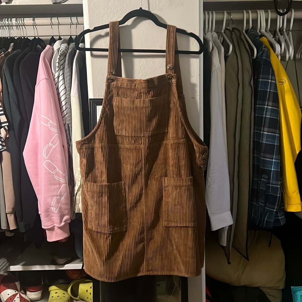 Brown Corduroy Overall Dress